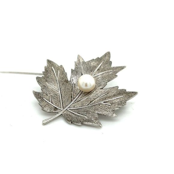 Mikimoto Estate Akoya Pearl Leaf Brooch Pin...